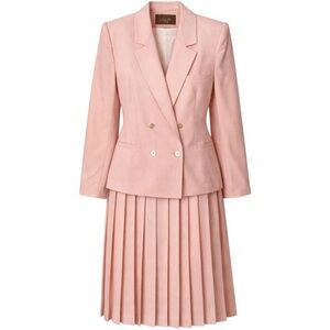 Vintage Saville Pink Skirt Suit Set Double Breasted Blazer Pleated Midi USA 14